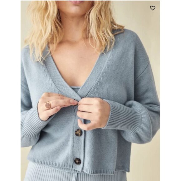 Reformation Varenne Blue Cashmere Blend Button Front Cardigan Sweater S - Picture 1 of 8